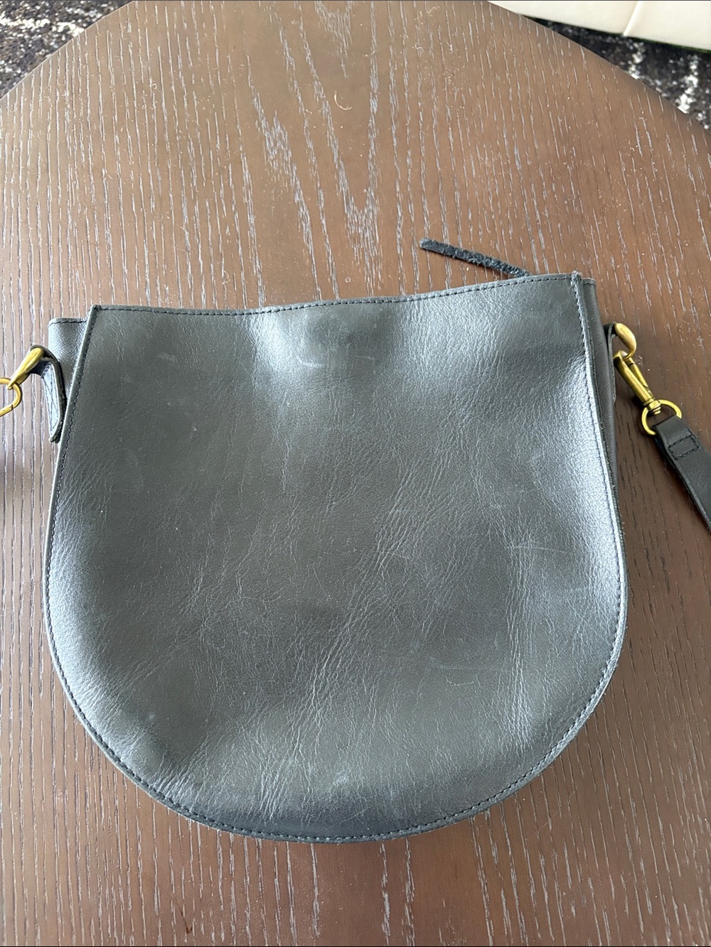 Madewell Black Leather Crescent Crossbody with Brass Hardware